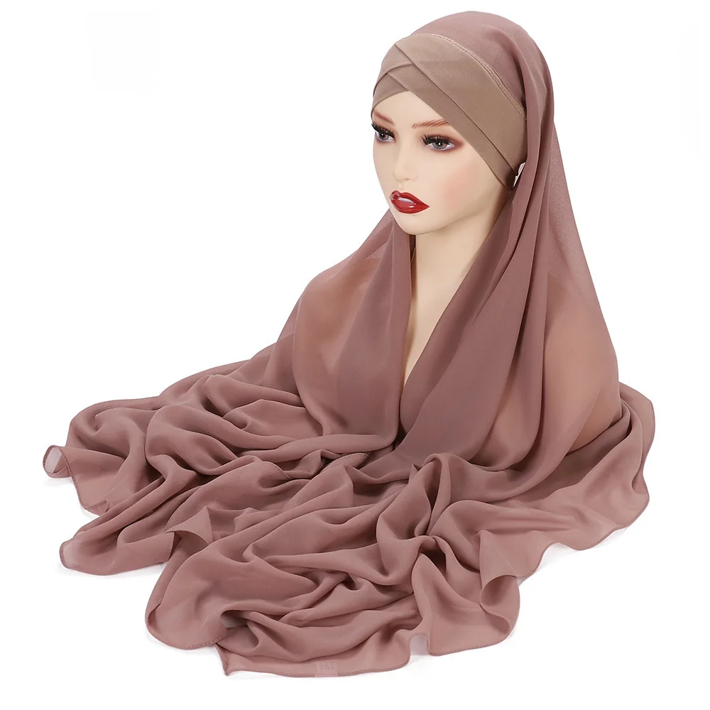 hijabs instantanés en mousseline de soie, écharpe avec capuchons en jersey croisé, bonnet, design de marque, écharpe musulmane pour femmes, sous écharpe islamique