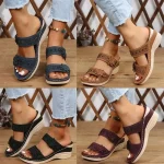 2025 été femmes sandales à talons compensés Premium orthopédique bout ouvert sandales Vintage anti-dérapant en cuir décontracté femme plate-forme rétro chaussures