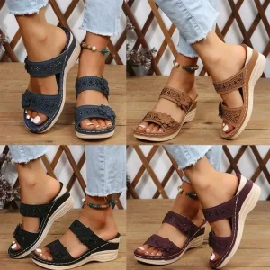 2025 été femmes sandales à talons compensés Premium orthopédique bout ouvert sandales Vintage anti-dérapant en cuir décontracté femme plate-forme rétro chaussures 2025 été femmes sandales à talons compensés Premium orthopédique bout ouvert sandales Vintage anti-dérapant en cuir décontracté femme plate-forme rétro chaussures