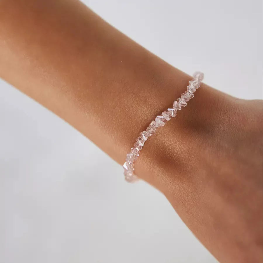 Bracelet de perles irrégulières en cristal Transparent brillant pour femmes, chaîne en verre rose multicolore coréenne sur la main, bijoux cadeaux pour filles