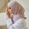 Écharpe hijab en jersey uni, 80x180cm, en coton, modal, round artificiel asticité, châles, foulard long et doux, bande de sauna musulman