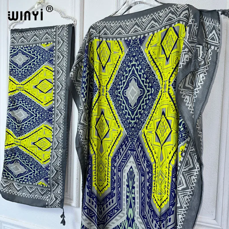 winyi abaya pour femmes musulmanes, robe africaine dubaï, col ras du cou, kaftan imprimé, robe maxi élégante