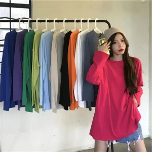 T-shirt à Manches sulfpour Femme, Simple et Chic, Couleur Bonbon, Couleur Unie, Noir, Gris, Jaune, Blanc, Orange, Bleu, Rose, Style Décontracté