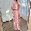 ensemble 2 pièces abayas à capuche et jupe pour femmes musulmanes, robes hijab, vêtement de prière eid ramadam, vêtements islamiques rose noir