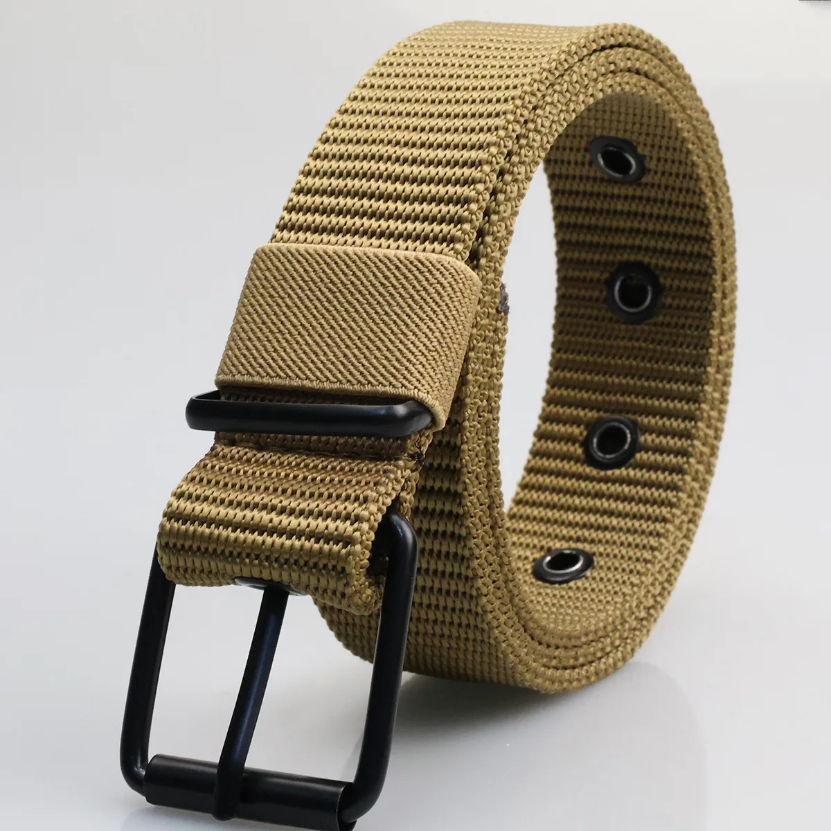 Nouvelles ceintures en toile à boucle ardillon poreuse pour hommes, ceinture polyvalente à la mode pour étudiants et jeunes, formation militaire, ceinture de styliste en Denim étendue
