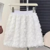 jupe courte tridimensionnelle à fleurs de roses pour femmes, couleur unie, douce, taille haute, élégante, 2025