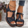 sandales à talons hauts pour femmes 2025summer nouvelles sandales à talons compensés sandales en cuir rétro dames sandales à plate forme décontractée sandalias mujer