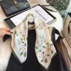 foulard carré en soie polyvalent pour femmes, foulard à fleurs vert frais, bandeau pour cheveux, sac noué, mouchoir hijab
