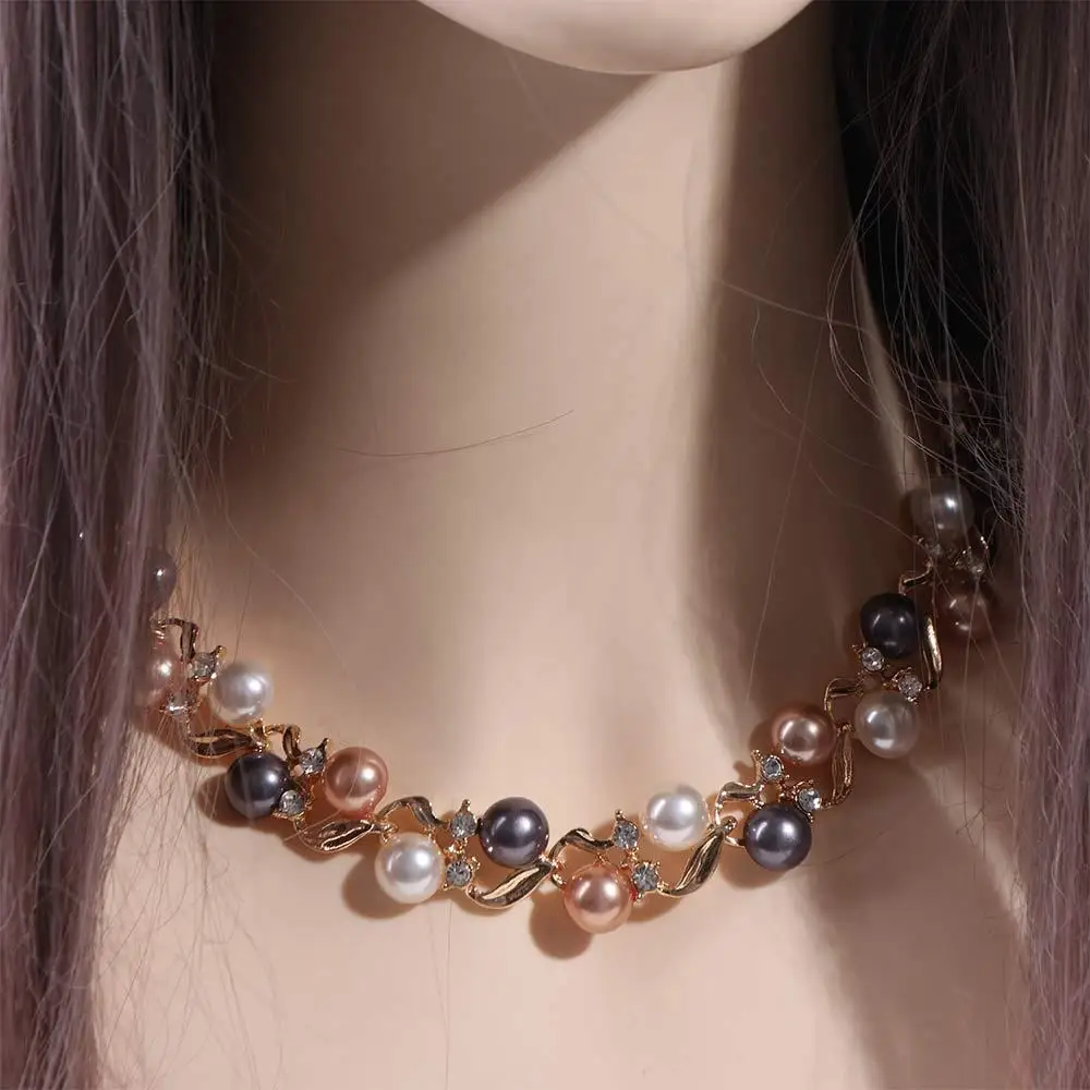 Mode élégant collier de perles feuille métal coloré collier de perles boucles d'oreilles strass collier boucles d'oreilles ensemble fête