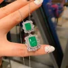 bijoux de luxe en pierre précieuse vert Émeraude, avec coupe rectangulaire, charbon, anneaux réglables, Élégants, pendentif, collier, boucles d'oreilles