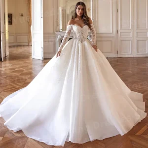 Robe De Mariée trapèze exquise pour femmes, épaules dénudées, avec des Appliques en dentelle, personnalisée