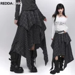REDDACHiC Acubi mode Plaid jupe asymétrique Alt Goth taille élastique point bord brut longue jupe fluide grande taille femmes bas