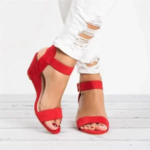 Sandales d&rsquo;été pour femmes, chaussures décontractées à bout ouvert, grande taille, sandales à talons hauts compensés, bout ouvert, 35-43