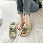 Sandales d&rsquo;été à semelles épaisses 2 en 1, pantoufles à bout ouvert avec nœud papillon, chaussures élégantes pour femmes, pantoufles de plage pour dames