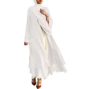 Mode mousseline de soie Abaya Kimono dubaï musulman Cardigan Abayas femmes Robe décontractée femme Islam vêtements avec ceinture
