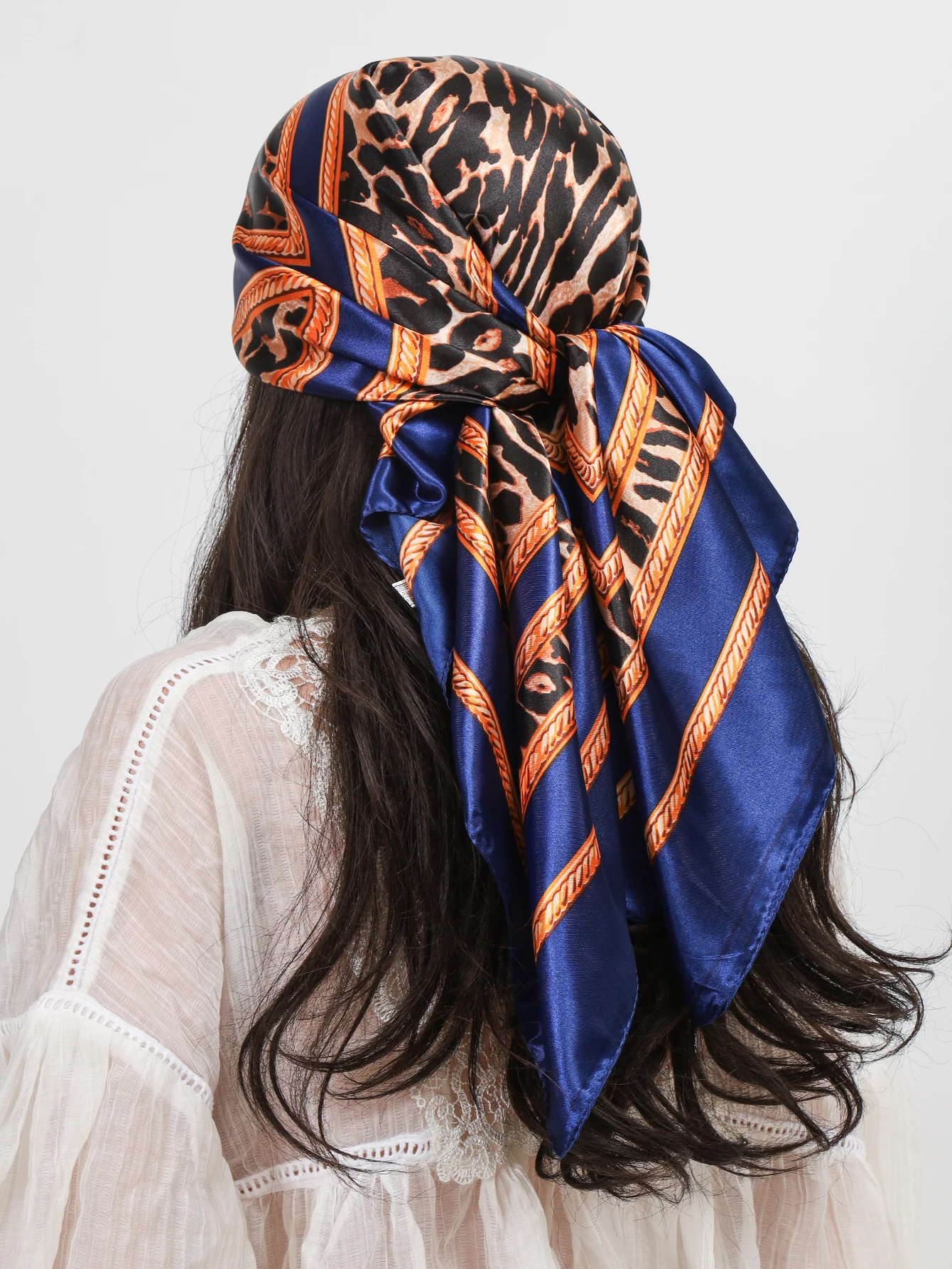 foulard de tête carré en soie pour femmes, marque de luxe, 90x90cm, bandana en satin, foulard doux, hijab, foulards pour cheveux pour dames