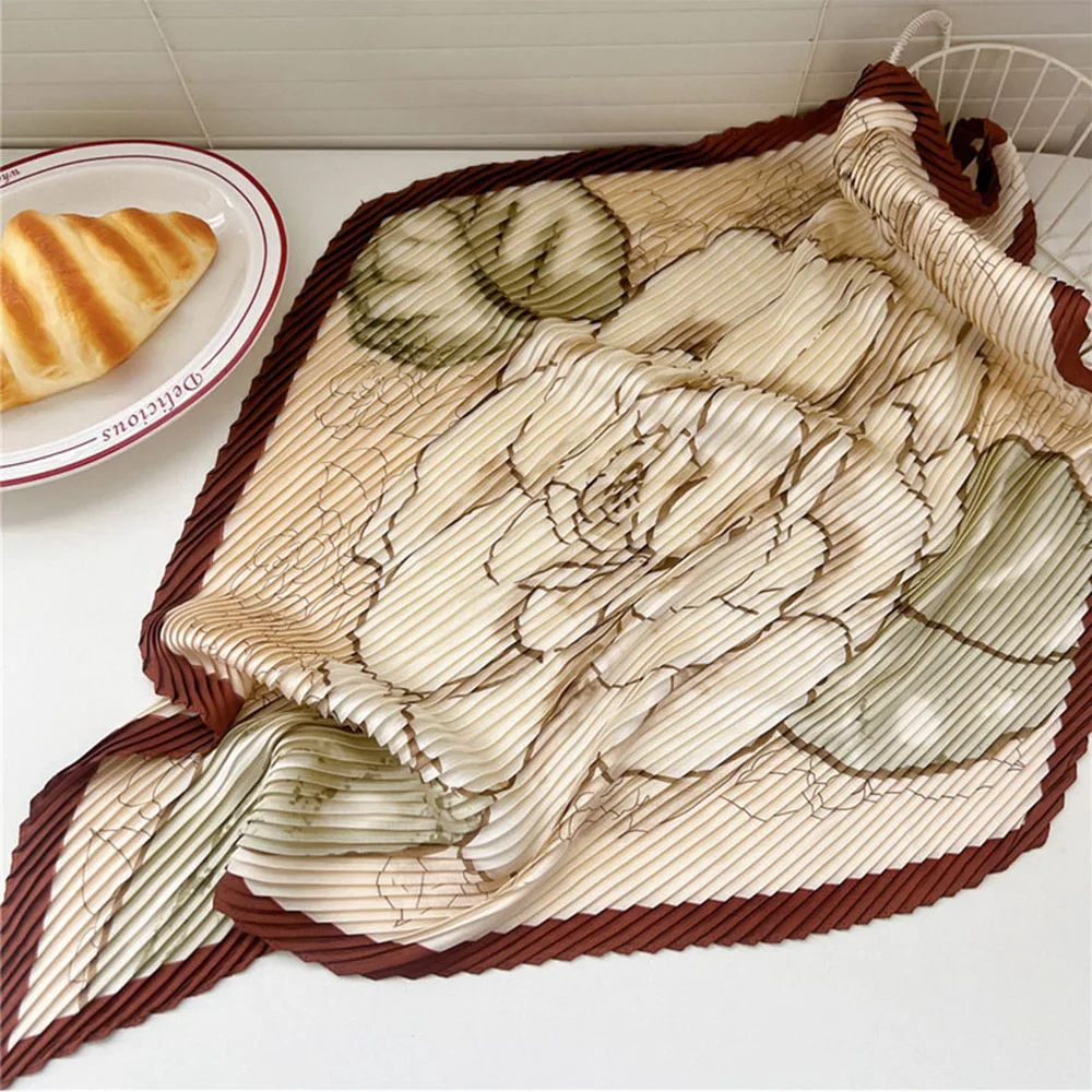 foulards plissés à fleurs de pivoine, écharpes à col carré, bandes de cheveux froissées, bandana, hijab en satin, foulard de la présidence, 70cm