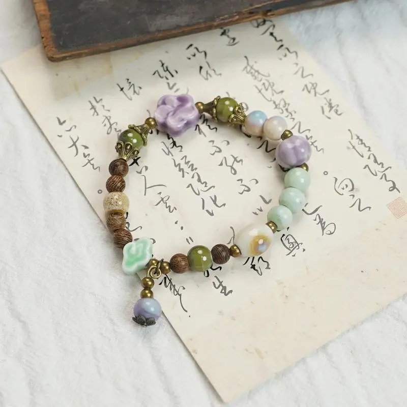 Colorful Simple Ceramic Beaded Bracelet Bohemian Elastic Bracelet For Women Girls Versatile Hand Rope Jewelry Accessories Gifts
