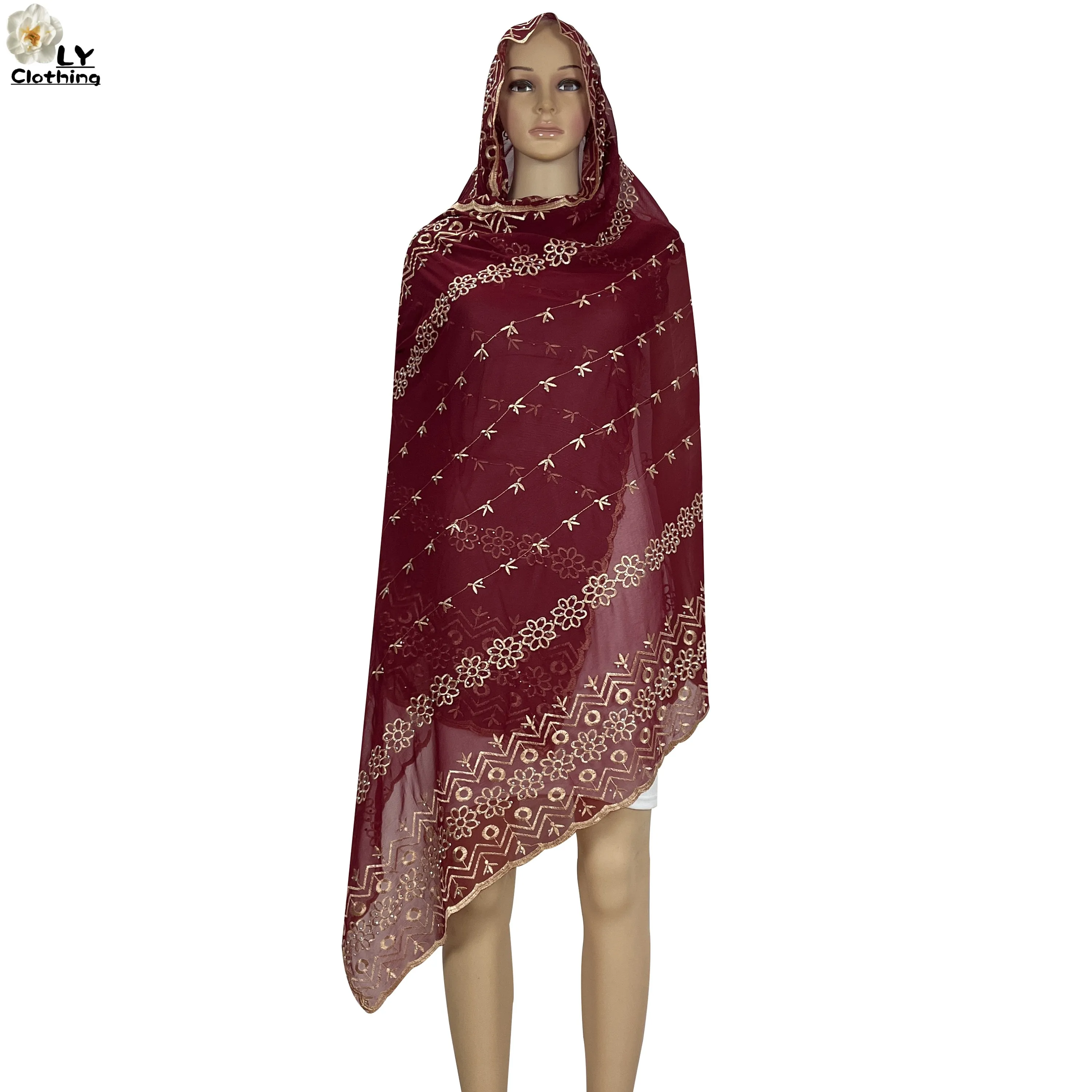Tissu en mousseline de soie douce pour femmes africaines, hijab musulman, écharpe de Dubaï, grande écharpe, littérature, haute qualité, nouveau, 2024x200 cm, 100