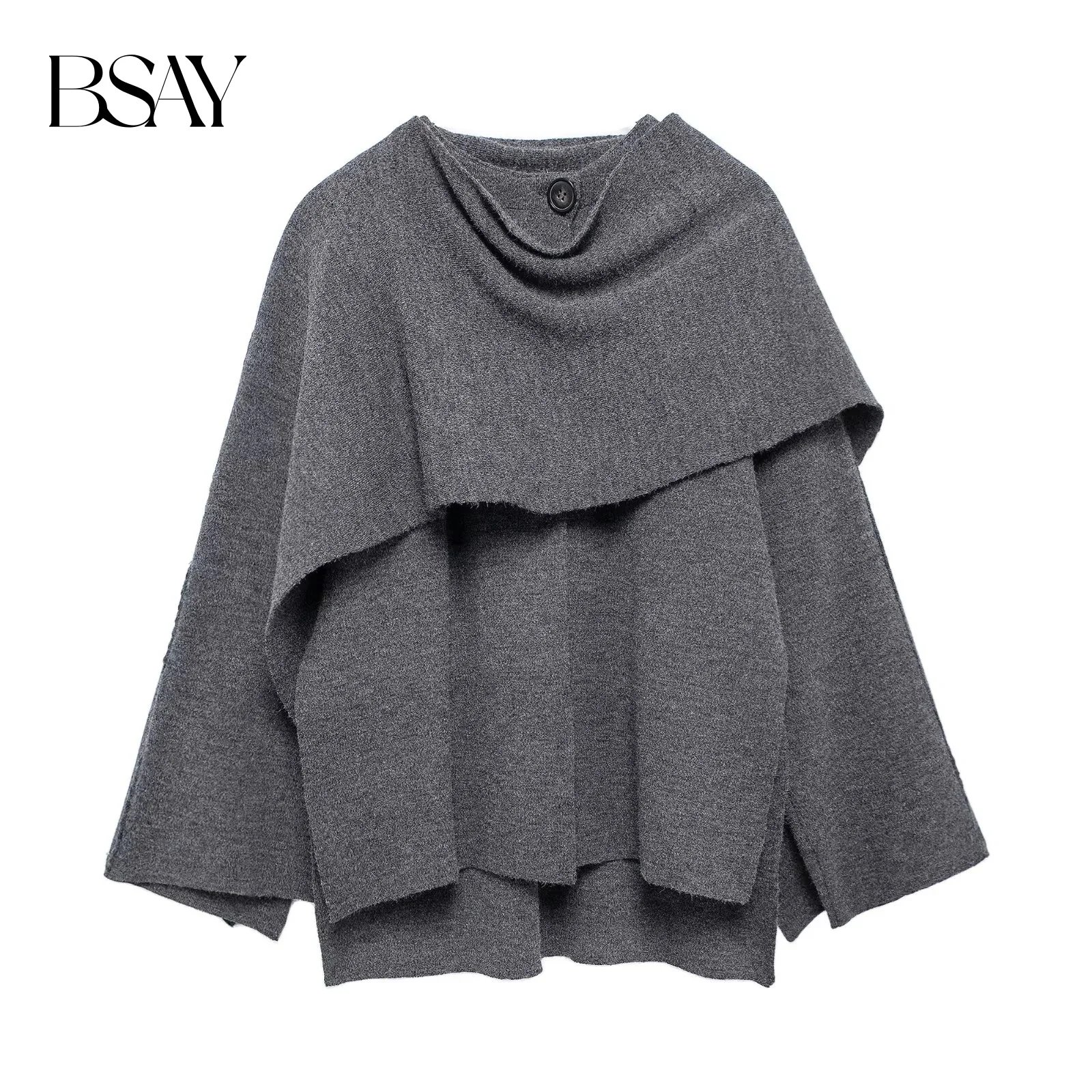 bsay – cardigan tricoté pour femmes, mode automne hiver, nouveau style cape, pull court, vêtements d'extérieur chic, manteau en tricot, 2024