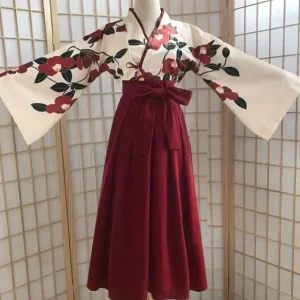 Kimono Sakura pour filles, style japonais, imprimé floral, vintage, robe pour femmes financièrement, camélia, amour, costume Hao