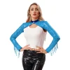 femmes paillettes châles boléro fête scène danse performance accessoire mini manteaux à manches longues avec gland haussements d'épaules châles cardigan