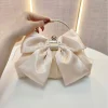 pochette de mariée élégante avec nœud en satin, poignée en métal, sac à main de soirée avec chaîne, sangle d'épaule, style féerique, bourse de mariage pour femmes