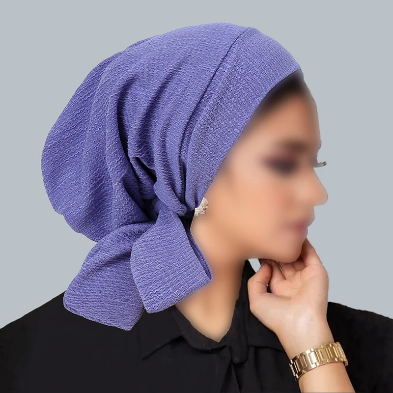chapeaux hijab froissés pour femmes et filles, turban pour ramadan, enveloppes de tête à longue queue, chapeaux musulmans élastiques, casquette de chimio respirante pour femmes et filles, 2025