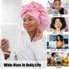 nouveau satin solide chapeau de couchage avec bande de cravate extensible élastique pour les femmes nuit bonnet de douche réglable cheveux couvre tête bonnet turban