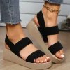 sandales d'été pour femmes, sandales à talons compensés, plateforme, décontractées, lanière à la cheville, slingback, couleur unie, chaussures légères pour femmes