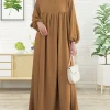 robe abaya modeste pour femmes musulmanes robe simple à manches bulles col rond robe abaya islamique respirante