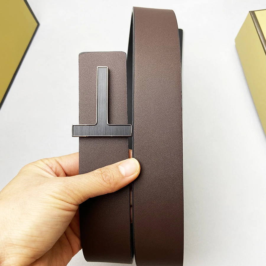 Ceinture de luxe pour hommes, en alliage de cuir véritable, de styliste, boucle en T, costume en jean de marque, Business, noir, blanc, bleu, pour hommes