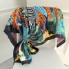 marque de luxe carré foulard en soie femmes satin imprimé hijab foulards musulman paréo bandana femme châle enveloppement bandeau foulard