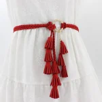 Ceinture tressée à pampilles pour femmes, ULde taille fine, environnement en tricot, ceintures de robe, accessoires pour filles, document solide, mode Boho, nouveau, 2024