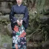 robe longue de style vintage pour femmes, kimono japonais traditionnel, noir, peignoir, vêtements de cosplay, robe de photographie, entrée de document, 2023