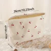 trousse de maquillage en velours côtelé imprimé cerise, boîte de rangement de maquillage légère à fermeture éclair, sac multifonctionnel avec doublure