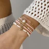 ensemble de bracelets en pierre de verre noir fait à la main pour femmes, bohème multicouche empilé, chaîne à maillons en perles de riz, bijoux à la mode