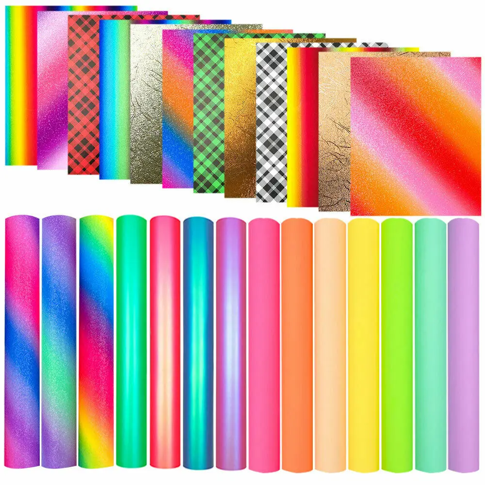 Feuille de vinyle à support adhésif lumineux à carreaux arc-en-ciel scintillants, 26 couleurs assorties pour l'artisanat en verre de la maison, décor de boîte aux lettres, bricolage pour couper
