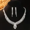 ensemble de bijoux de mariée de luxe à la mode, collier et boucles d'oreilles en zircon élégant, bracelet exquis, collier en strass pour filles