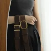 Ceinture élégante en cuir suédé pour femmes, boucle en métal, taille haute, classique, Vintage, large ceinture pour robe, jean et manteaux