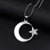 collier croissant d'étoile en acier inoxydable pour hommes et femmes, pendentif amulette musulmane islamique, accessoires de bijoux religieux turcs