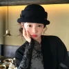 chapeau de pêcheur en laine pour femmes, avec nœud à la mode, style hepburn, perle, style français, formel, plat, élégant