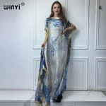 WINYI-Robe caftan à manches longues et col rond pour femmes, abaya dubaï, robe maxi élégante, vêtements de luxe, imprimé bohème africain