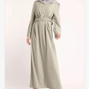 Abaya-Robe longue de style musulman pour femmes, vêtement rétro, couleur unie, à lacets, taille haute, pleine longueur, pour service de culte, nouvelle collection printemps été Abaya-Robe longue de style musulman pour femmes, vêtement rétro, couleur unie, à lacets, taille haute, pleine longueur, pour service de culte, nouvelle collection printemps été