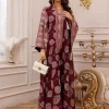 abaya musulmane de dubaï pour femmes, tissu rouge islamique élégant avec broderie dorée complexe pour moyen orient, arabie saoudite, qatar, nouvelle collection