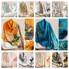 foulard coréen luxe foulard en soie élégant motif lotus en mousseline de soie châle enveloppement impression doux femmes hijab châles femme