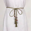 ceinture en corde bohème décorative pour femmes, chaîne de taille tissée, ceinture de cravate avec nœud en corde