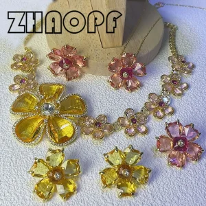 Boucles d&rsquo;oreilles 2025, nouvelle tendance des ventes, bijoux de haute qualité, fleur, breloques de luxe à la mode, en acier inoxydable, rose, jaune, vêtements pour femmes