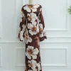 femmes robe abaya fleur dubaï arabe imprimé msulim eid jalabiya ramadan robes largos islam manches évasées longue robe maroc 2025