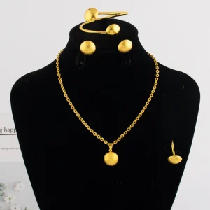 Plaqué or exquis élégant rond perle collier boucles d&rsquo;oreilles bracelet bague pour femmes ensemble de bijoux pour fête mariage Banquet